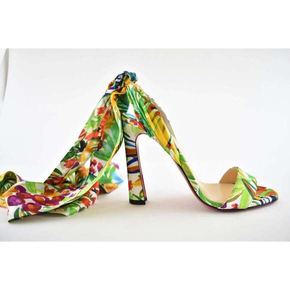 Christian Louboutin Crosse Du Desert 100 Floral Lace Up Tie Sandal Heel Pump 36 - Picture 2 of 12